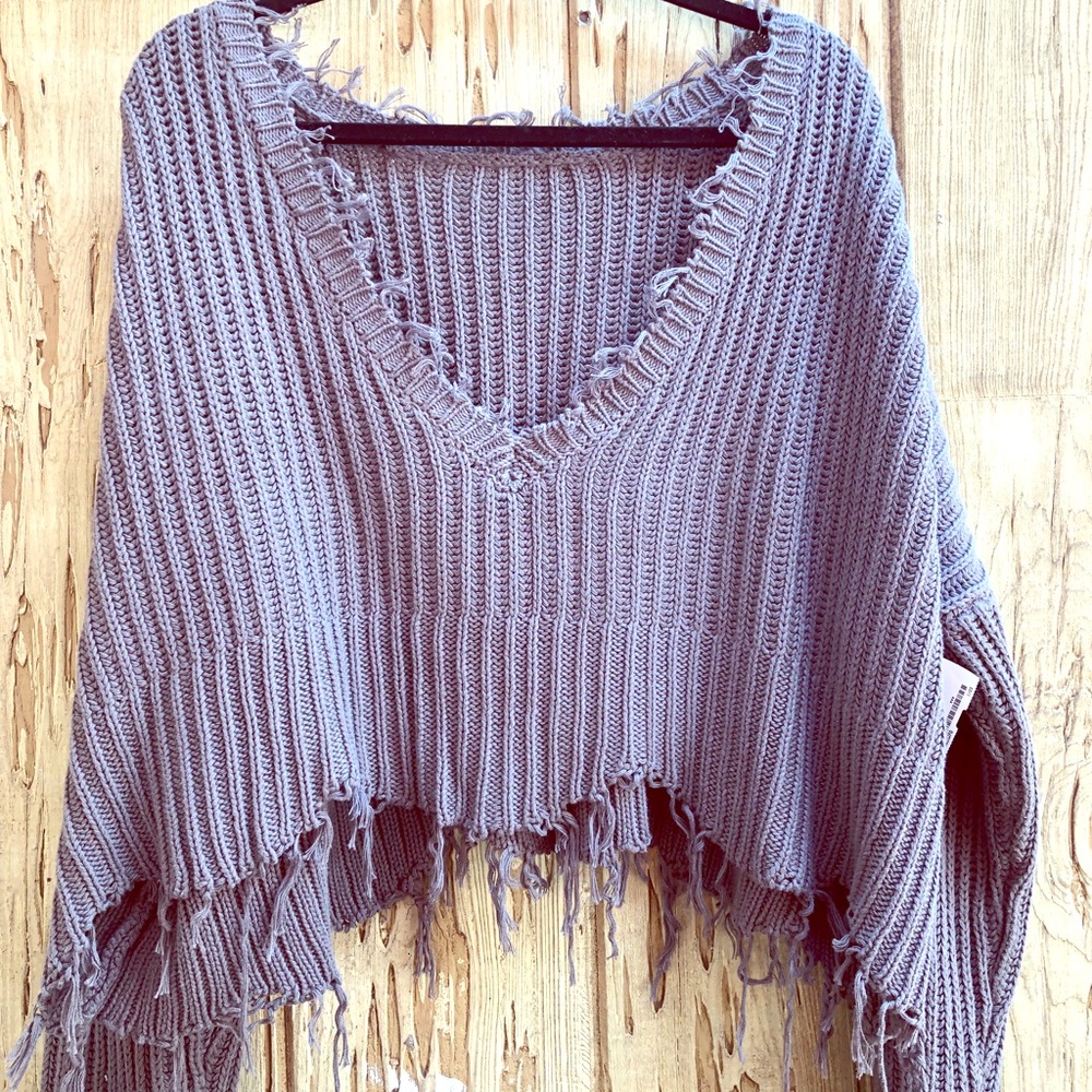 Edgy Fringed Gray Sweater